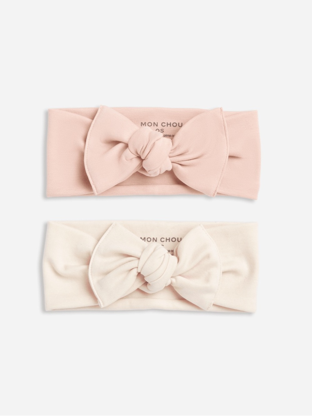 Baby 2 pack Knotted Bow Headbands in Blush and Cream| Mon Chou | organic cotton